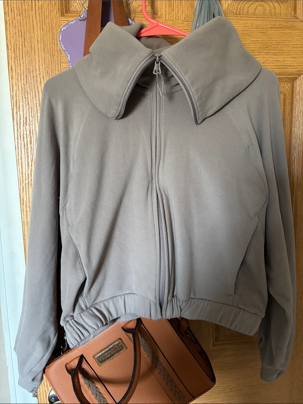 Women’s Gray Zip-Up Bomber Jacket with Wide Collar